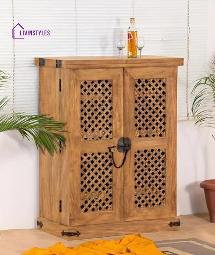 Oleh Solid Wood Bar Cabinet L 180 x D 50 x H 120 cm (Opened) L 90 x D 50 x H 123 cm (Compact) / Stone Bar