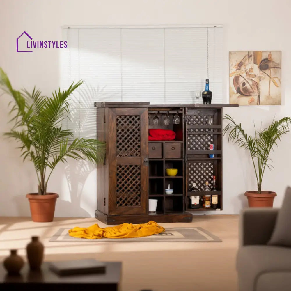 Oleh Solid Wood Bar Cabinet L 180 x D 50 x H 120 cm (Opened) L 90 x D 50 x H 123 cm (Compact) / Walnut Bar