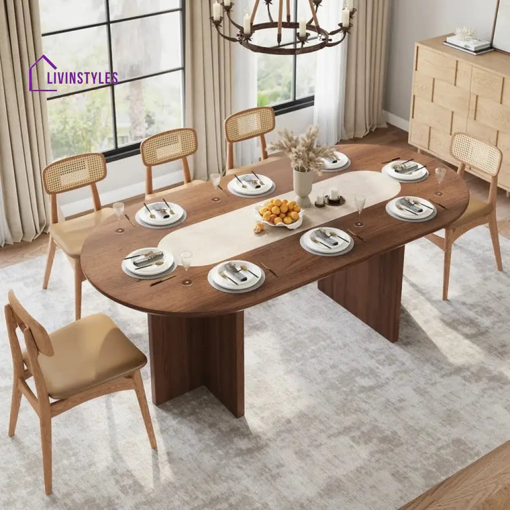 Olesya Solid Sheesham Wood and Marble Top 8 Seater Dining Table Set | Solid Wood Frame With Marble Top Combination