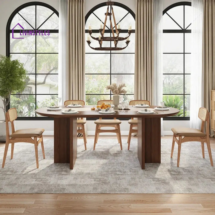 Olesya Solid Sheesham Wood and Marble Top 8 Seater Dining Table Set | Solid Wood Frame With Marble Top Combination