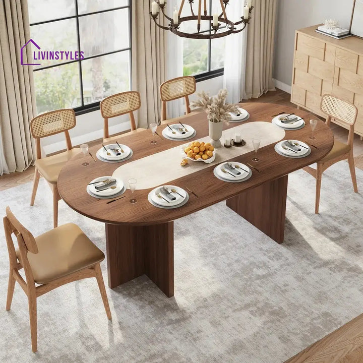 Olesya Solid Sheesham Wood and Marble Top 8 Seater Dining Table Set | Solid Wood Frame With Marble Top Combination