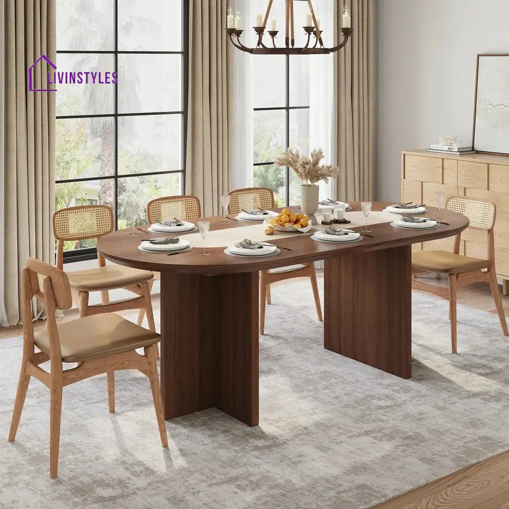 Olesya Solid Sheesham Wood and Marble Top 8 Seater Dining Table Set | Solid Wood Frame With Marble Top Combination