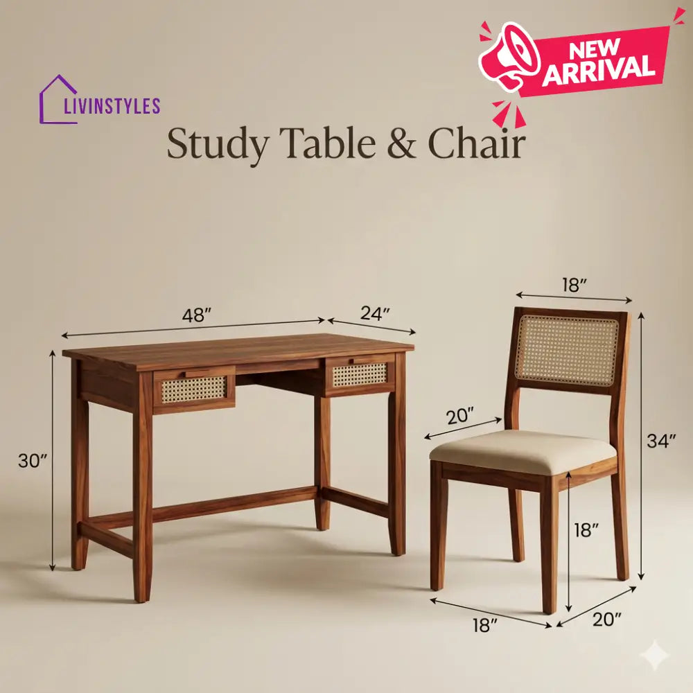 Olga Sheesham Wood Study Table and Chair Set for Students | Kids | Adults