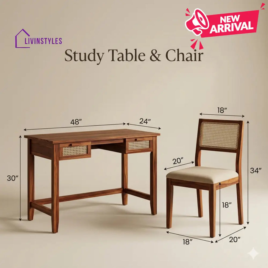 Olga Sheesham Wood Study Table and Chair Set for Students | Kids | Adults