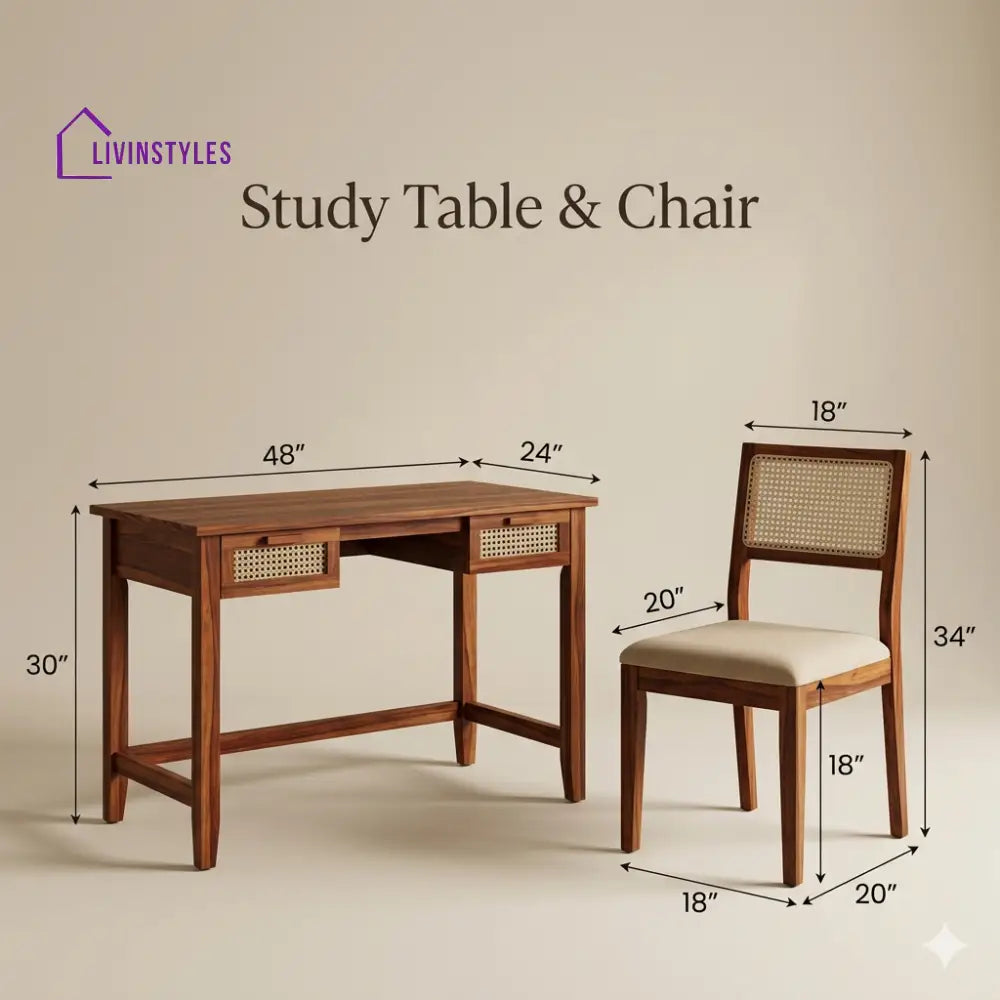 Olga Sheesham Wood Study Table and Chair Set for Students | Kids | Adults