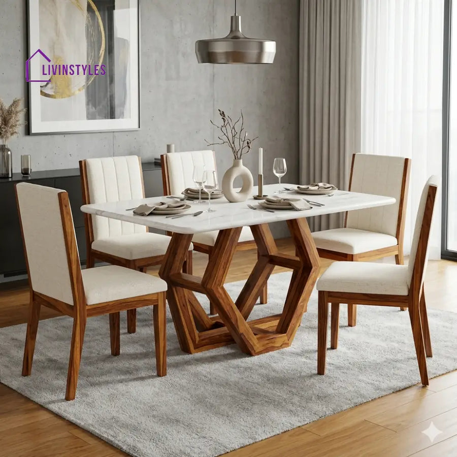 Olga Solid Sheesham Wood 6 Seater Dining Table Set