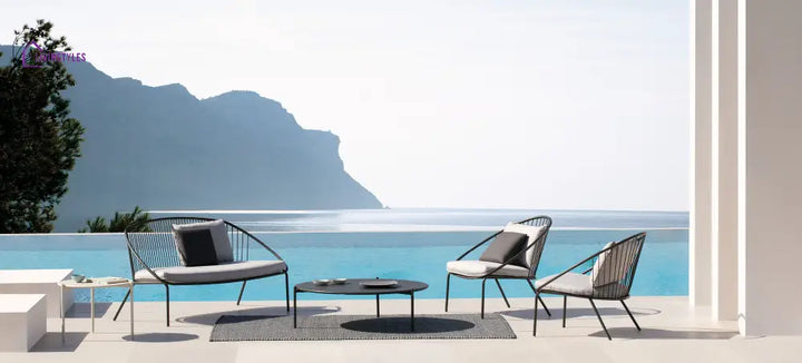 Oli Outdoor Garden Balcony Sofa Set 2 Seater 2 Single seater and 1 Center Table Set (Black + Cream) - Sofa Sets