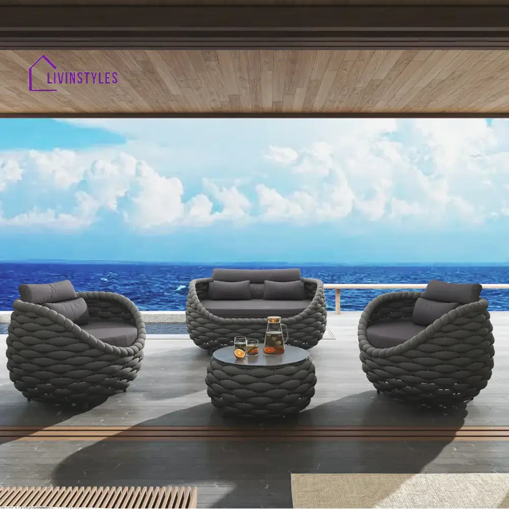 Oligon Outdoor Sofa Set 2 Seater 2 Single seater and 1 Center Table (Dark Gery) Braided & Rope - Sofa Sets