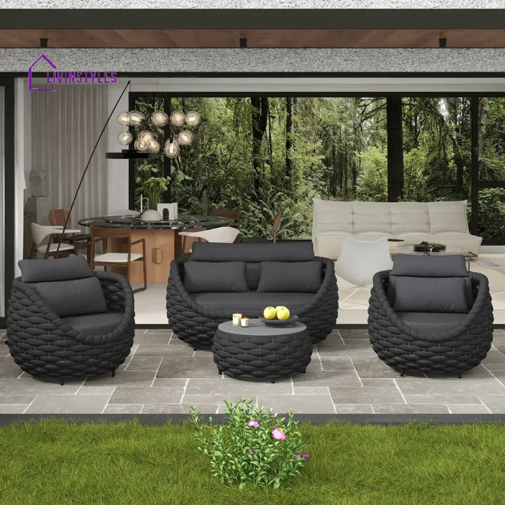 Oligon Outdoor Sofa Set 2 Seater 2 Single seater and 1 Center Table (Dark Gery) Braided & Rope - Sofa Sets