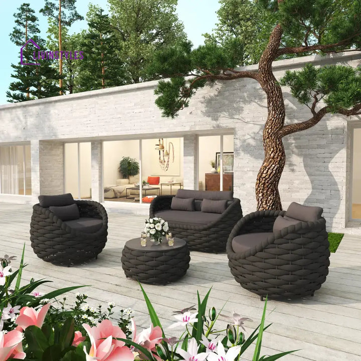 Oligon Outdoor Sofa Set 2 Seater 2 Single seater and 1 Center Table (Dark Gery) Braided & Rope - Sofa Sets