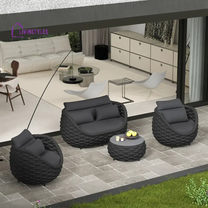 Oligon Outdoor Sofa Set 2 Seater 2 Single seater and 1 Center Table (Dark Gery) Braided & Rope - Sofa Sets
