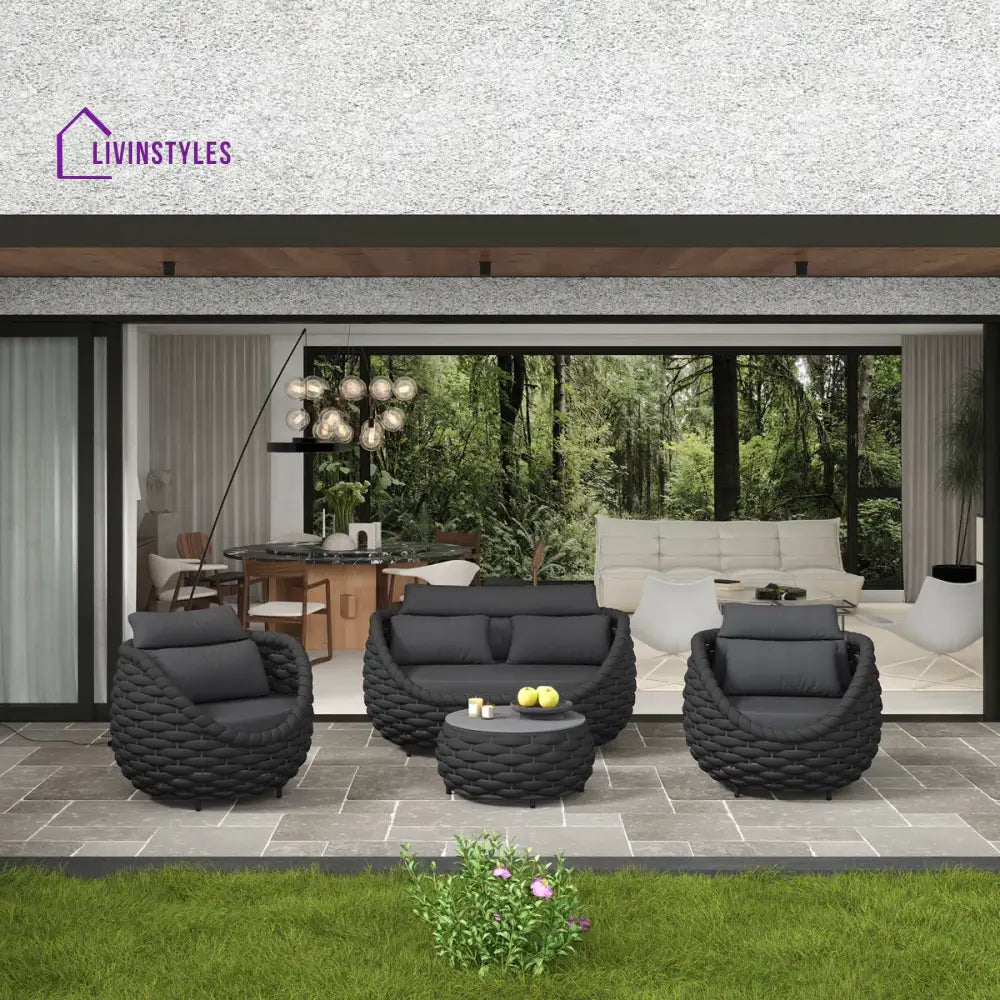 Oligon Outdoor Sofa Set 2 Seater 2 Single seater and 1 Center Table (Dark Gery) Braided & Rope - Sofa Sets