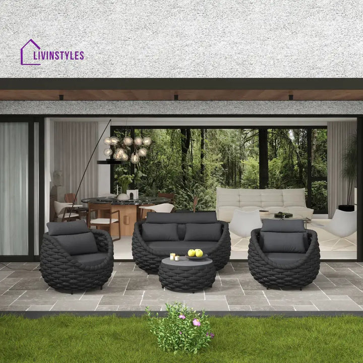 Oligon Outdoor Sofa Set 2 Seater 2 Single seater and 1 Center Table (Dark Gery) Braided & Rope - Sofa Sets