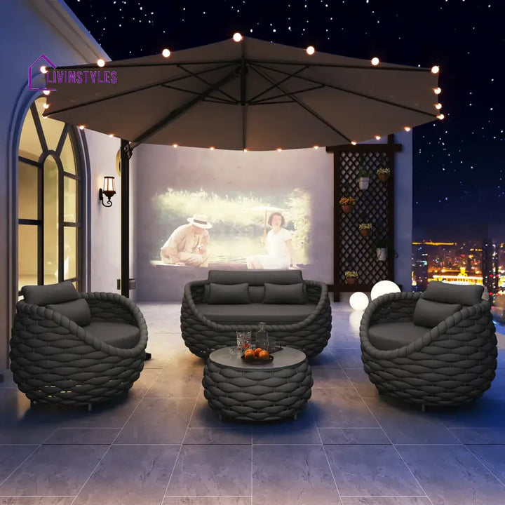 Oligon Outdoor Sofa Set 2 Seater 2 Single seater and 1 Center Table (Dark Gery) Braided & Rope - Sofa Sets