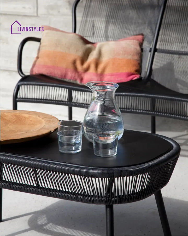 Oliver Outdoor Sofa Set 2 Seater 2 Single seater and 1 Center Table Set (Black) Braided & Rope - Sofa Sets