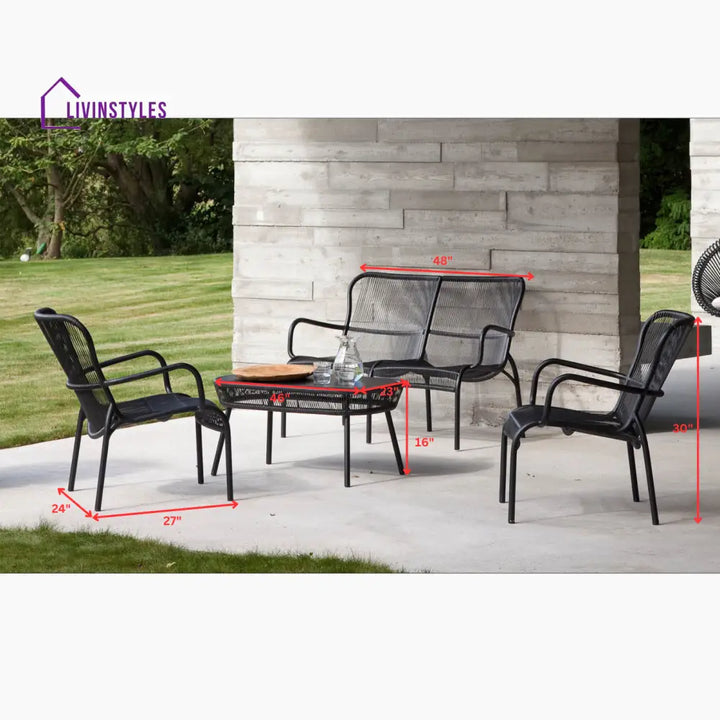 Oliver Outdoor Sofa Set 2 Seater 2 Single seater and 1 Center Table Set (Black) Braided & Rope - Sofa Sets