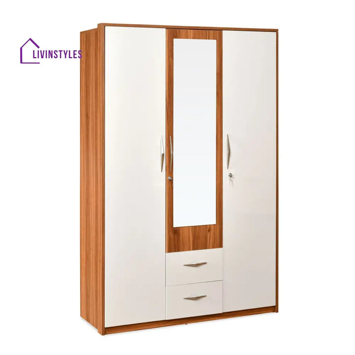 Denis 3 Door Wardrobe with Mirror (Teak Finish) Home Furniture