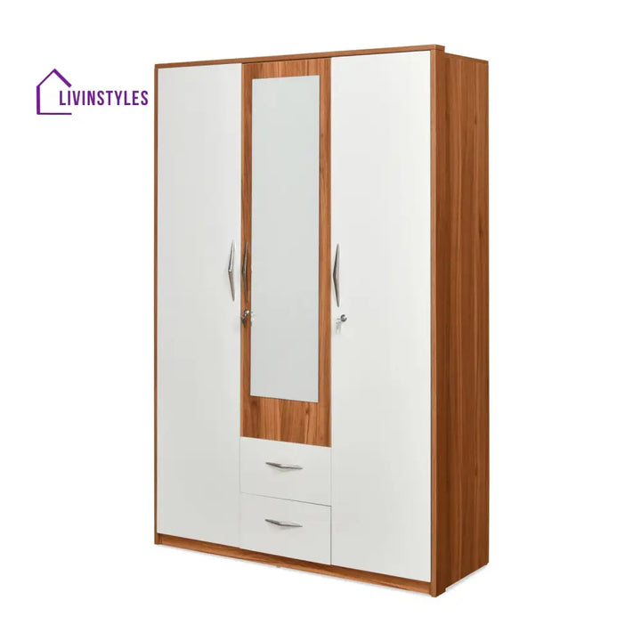 Denis 3 Door Wardrobe with Mirror (Teak Finish) Home Furniture