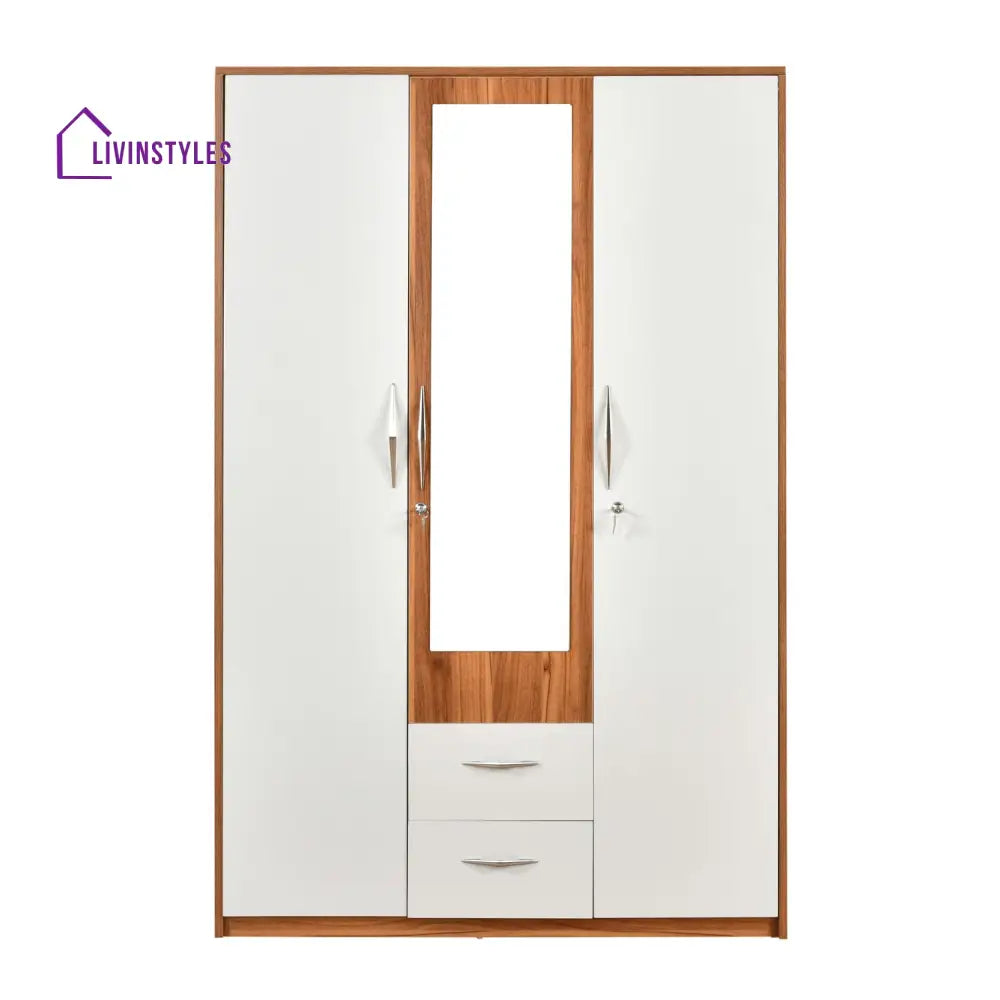 Denis 3 Door Wardrobe with Mirror (Teak Finish) Home Furniture