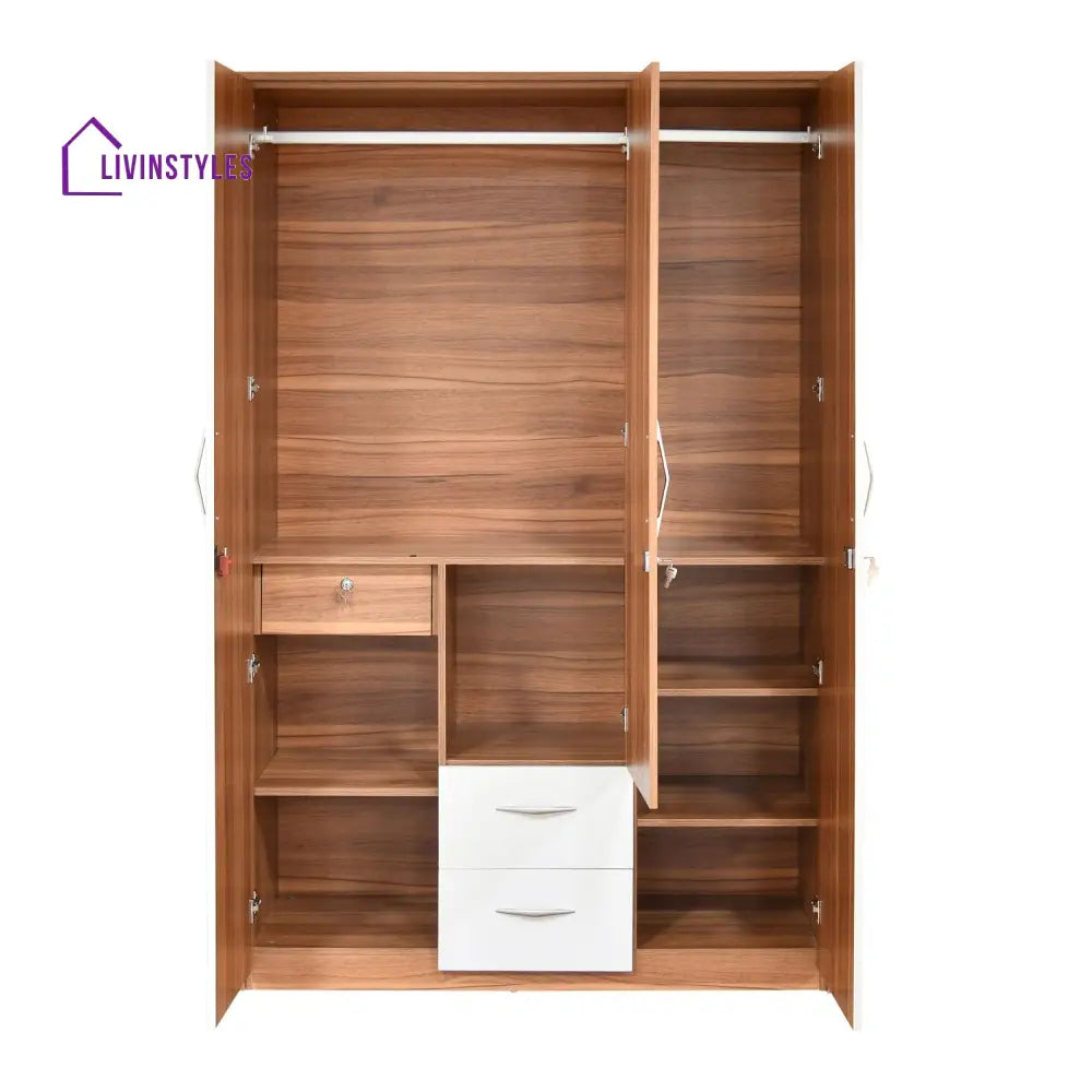 Denis 3 Door Wardrobe with Mirror (Teak Finish) Home Furniture