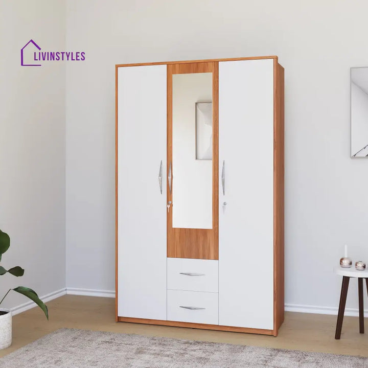 Denis 3 Door Wardrobe with Mirror (Teak Finish) Home Furniture