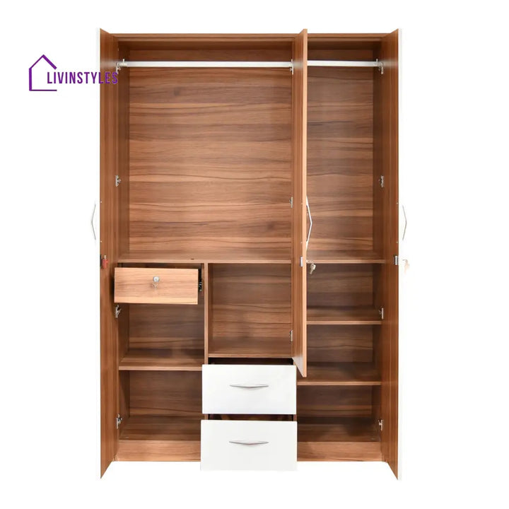 Denis 3 Door Wardrobe with Mirror (Teak Finish) Home Furniture