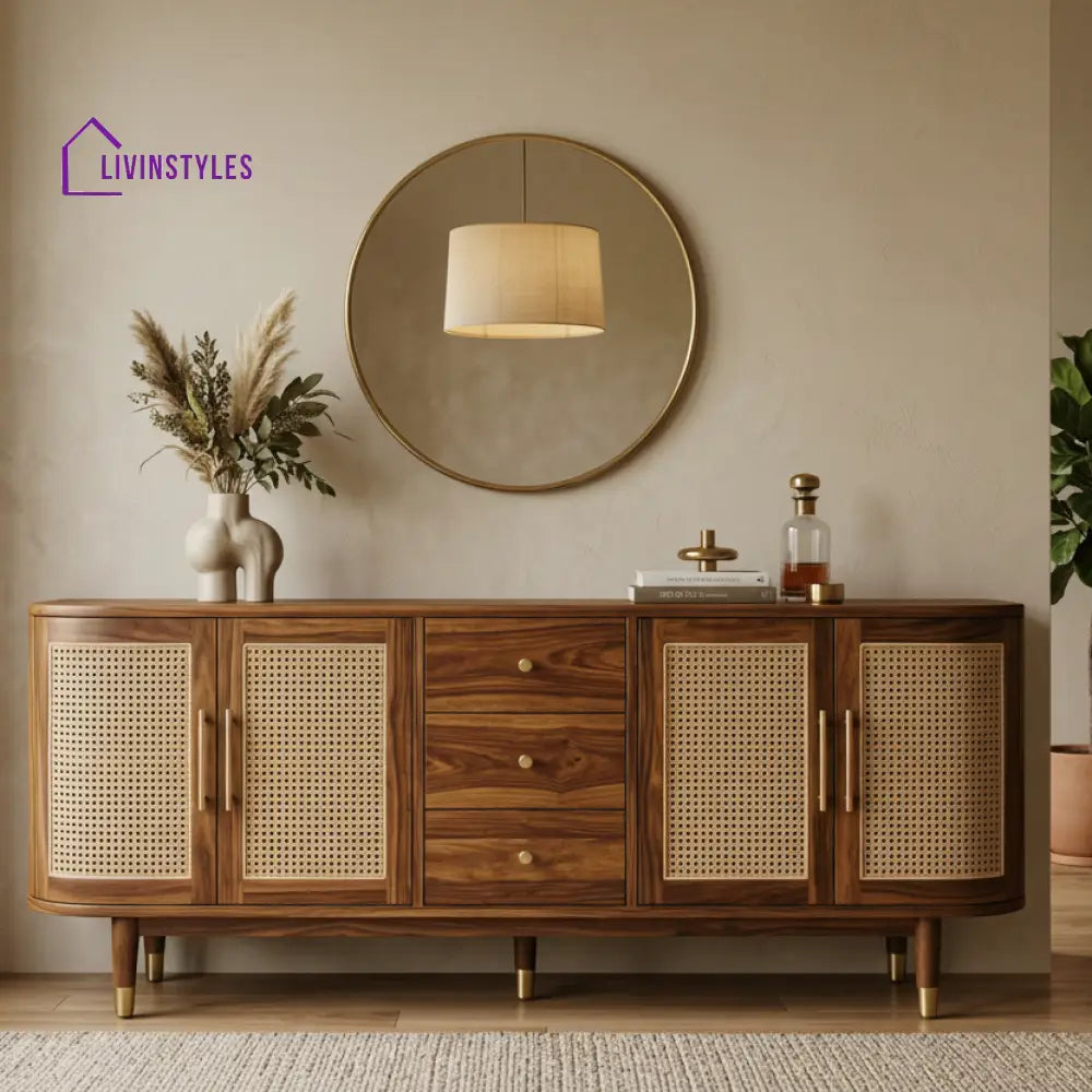 Olivia Sheesham Wood Cabinet and Sideboard (Honey Finish)