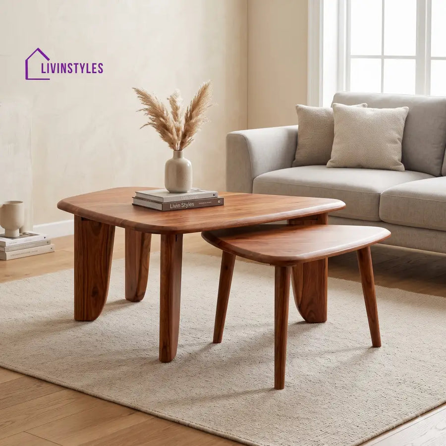 Olivia Sheesham Wood Coffee Table Set | Wooden Nesting Tables