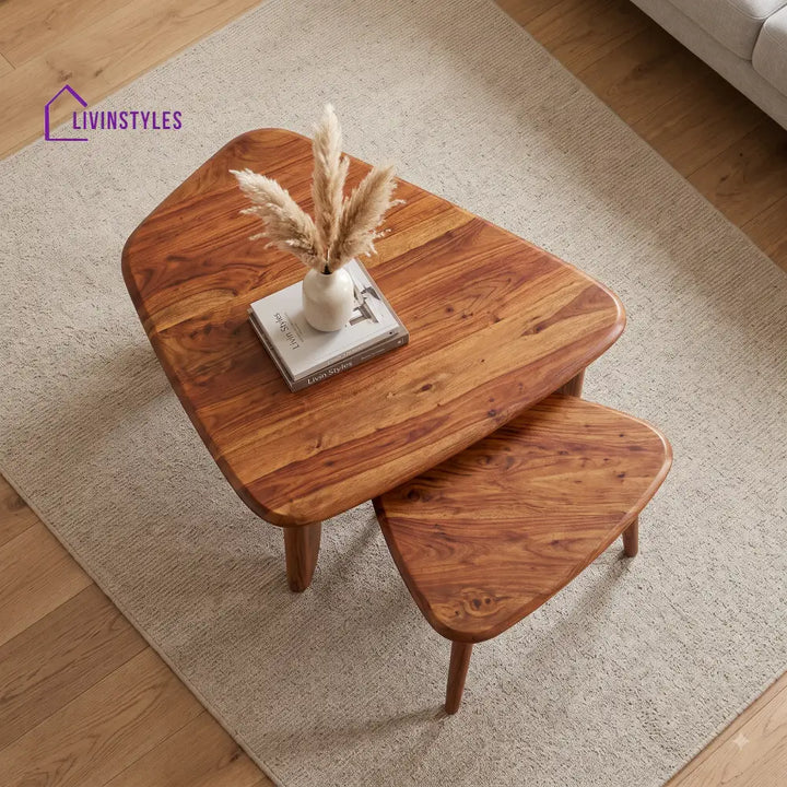 Olivia Sheesham Wood Coffee Table Set | Wooden Nesting Tables