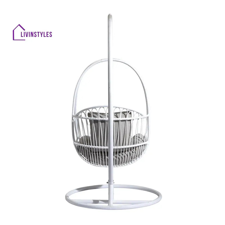 Olivia Single Seater Hanging Swing With Stand For Balcony Garden (White) Swings