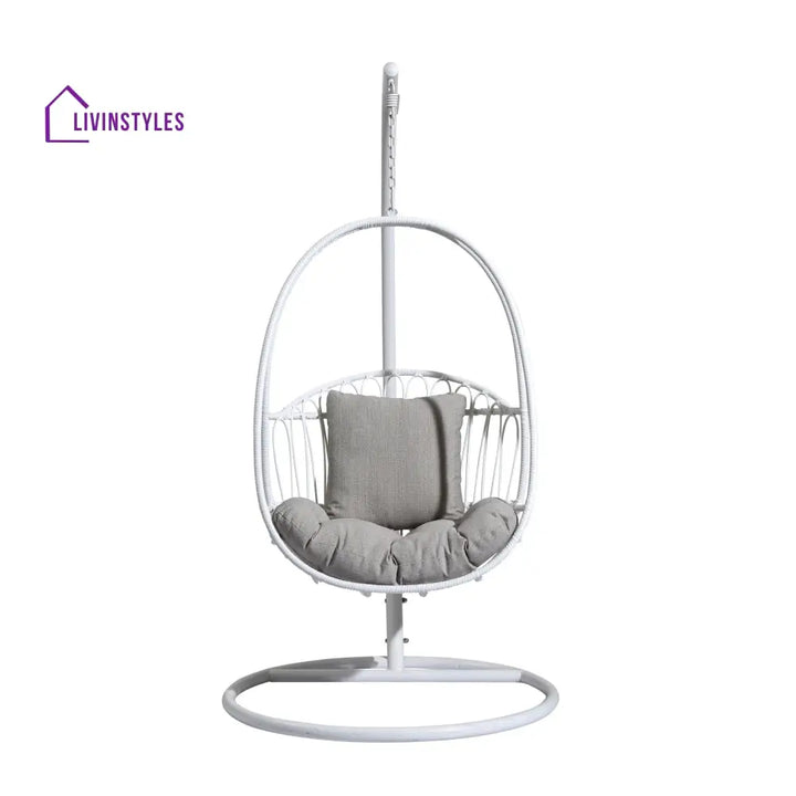 Olivia Single Seater Hanging Swing With Stand For Balcony Garden (White) Swings
