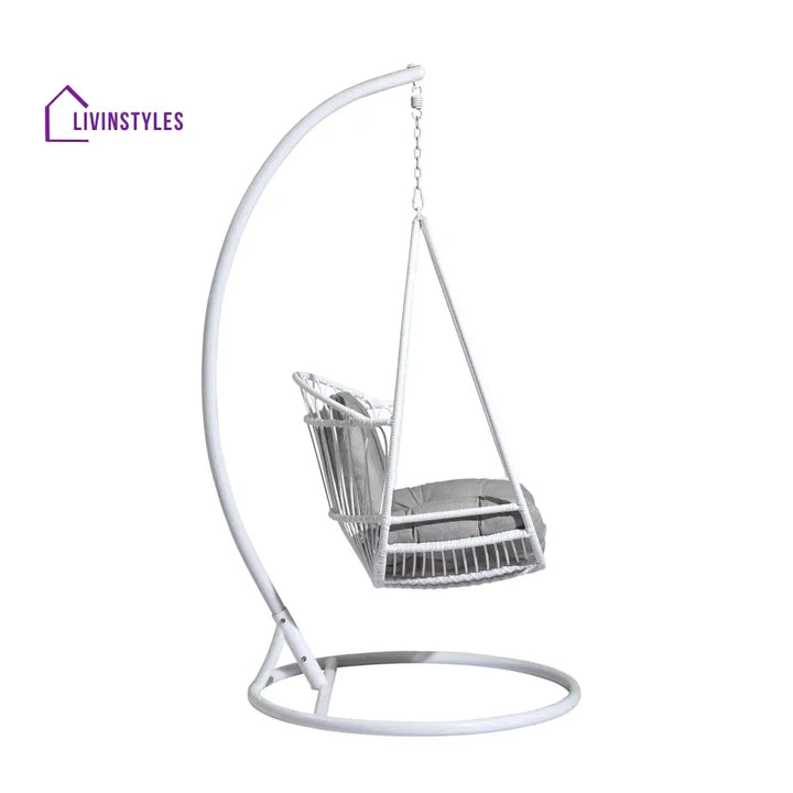 Olivia Single Seater Hanging Swing With Stand For Balcony Garden (White) Swings