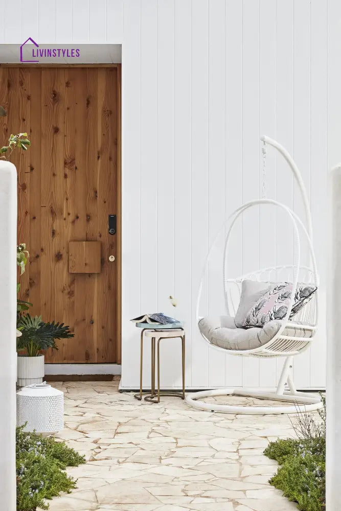 Olivia Single Seater Hanging Swing With Stand For Balcony Garden (White) Swings