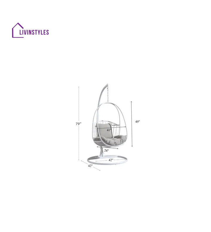 Olivia Single Seater Hanging Swing With Stand For Balcony Garden (White) Swings