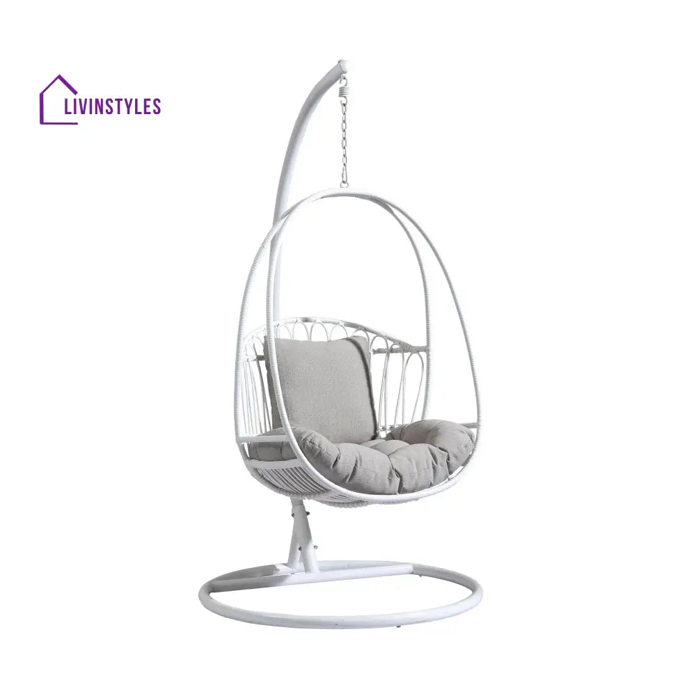 Olivia Single Seater Hanging Swing With Stand For Balcony Garden (White) Swings