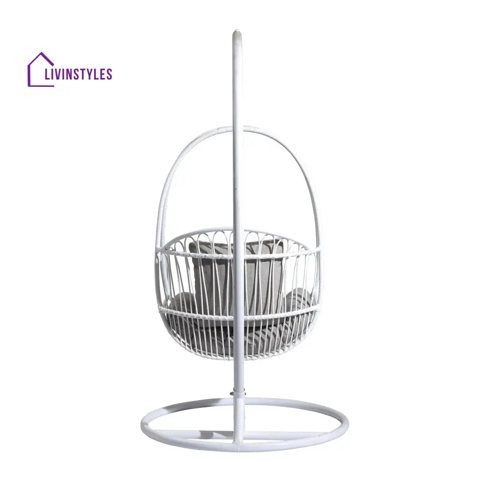 Olivia Single Seater Hanging Swing With Stand For Balcony Garden (White) Swings