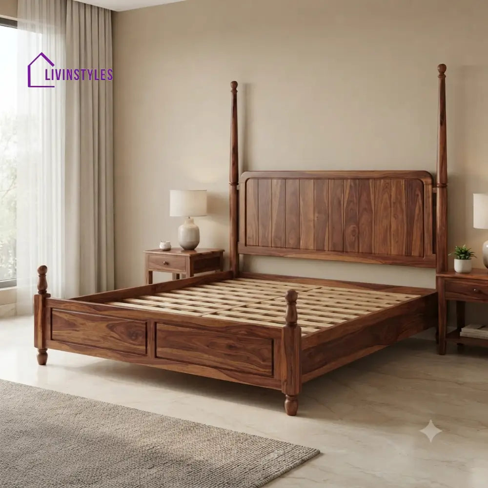 Olivia Solid Sheesham Wood Poster Bed Without Storage