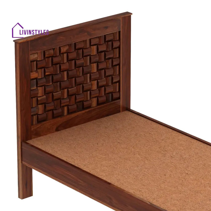 Olivia Solid Sheesham Wood Single Bed Without Storage (Natural Finish) Bed