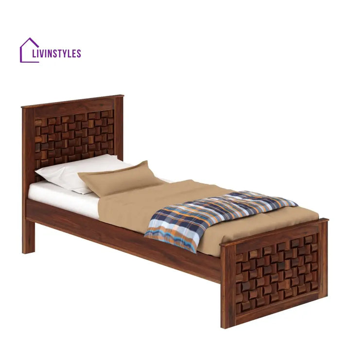 Olivia Solid Sheesham Wood Single Bed Without Storage (Natural Finish) Bed
