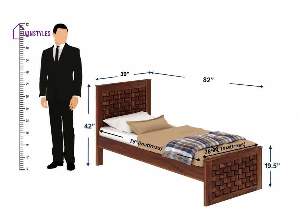 Olivia Solid Sheesham Wood Single Bed Without Storage (Natural Finish) Bed