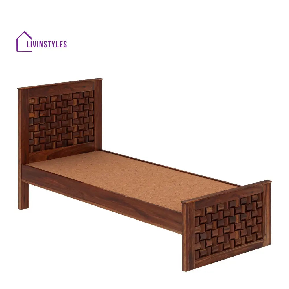 Olivia Solid Sheesham Wood Single Bed Without Storage (Natural Finish) Bed