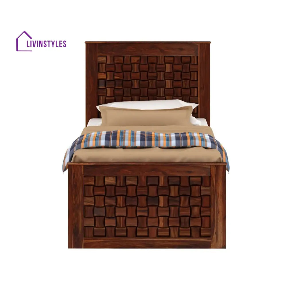 Olivia Solid Sheesham Wood Single Bed Without Storage (Natural Finish) Bed