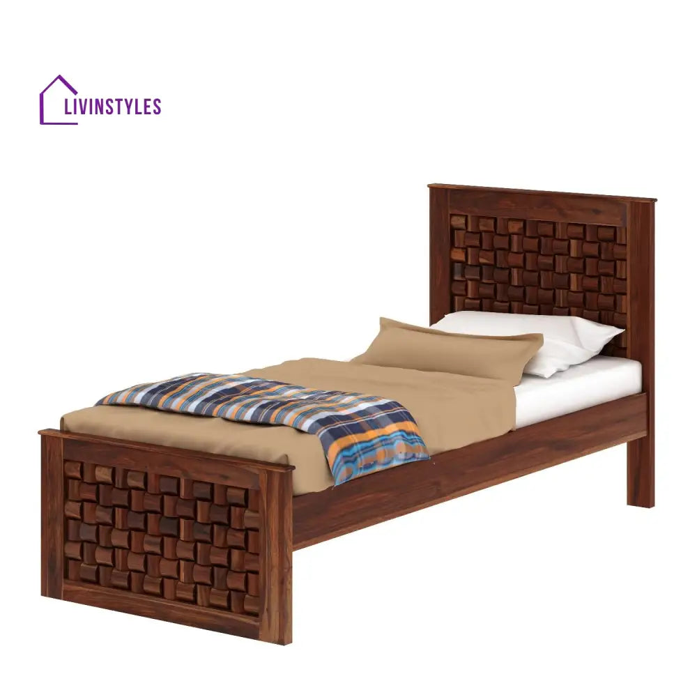 Olivia Solid Sheesham Wood Single Bed Without Storage (Natural Finish) Bed