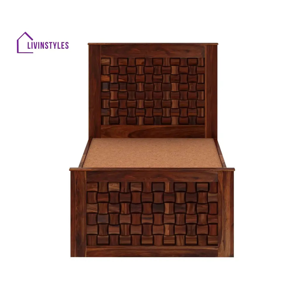 Olivia Solid Sheesham Wood Single Bed Without Storage (Natural Finish) Bed