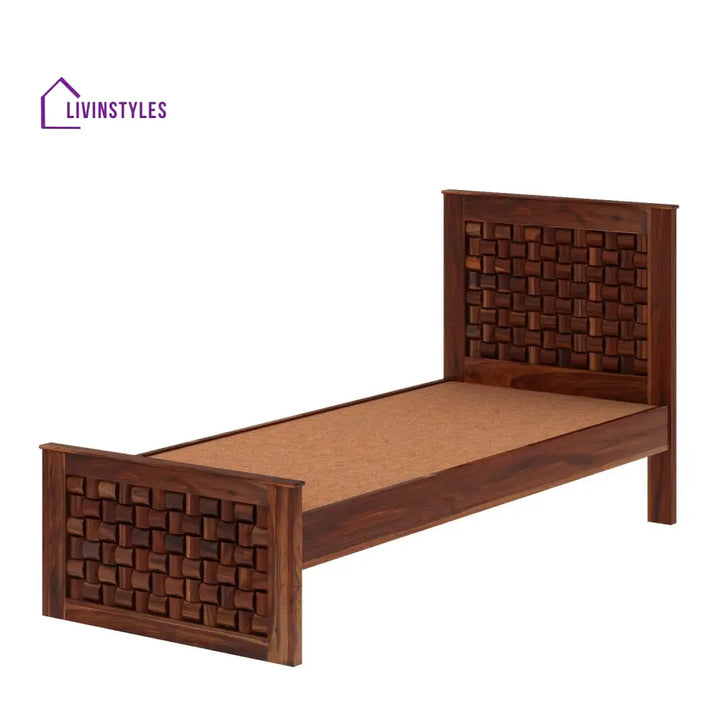 Olivia Solid Sheesham Wood Single Bed Without Storage (Natural Finish) Bed