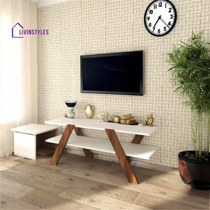 Olivia White Finish Tv Unit Stand for Living Room