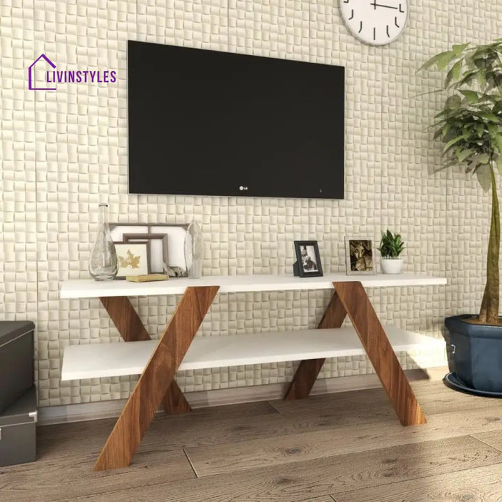 Olivia White Finish Tv Unit Stand for Living Room