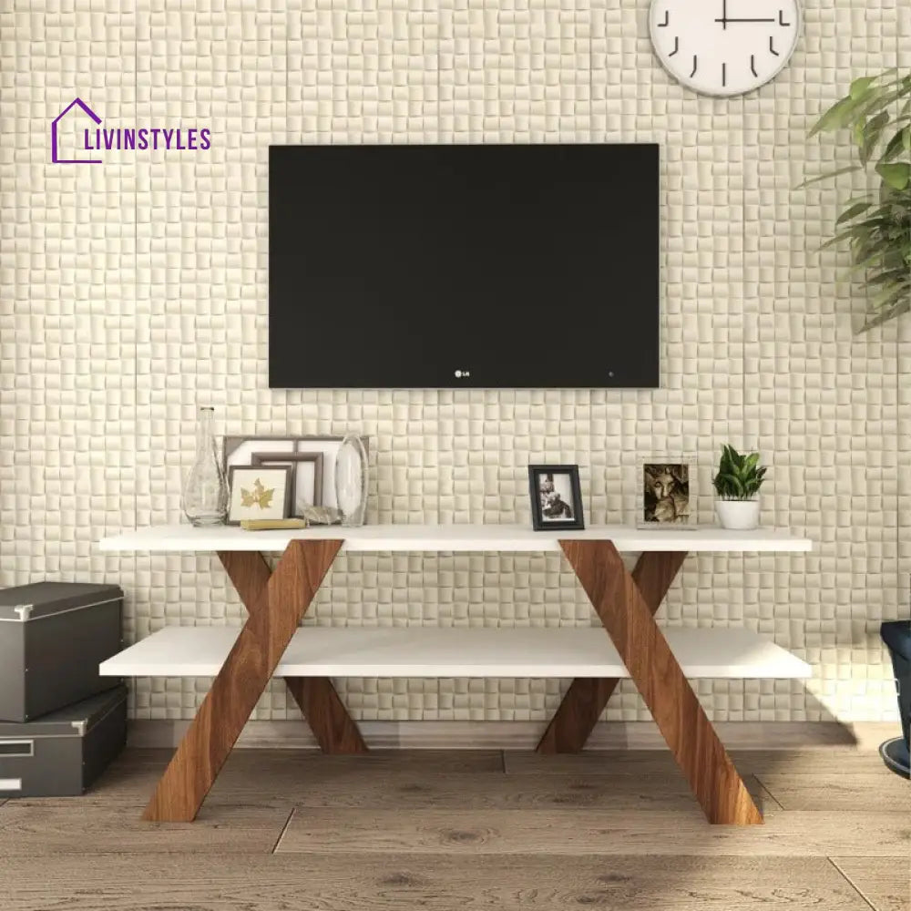 Olivia White Finish Tv Unit Stand for Living Room