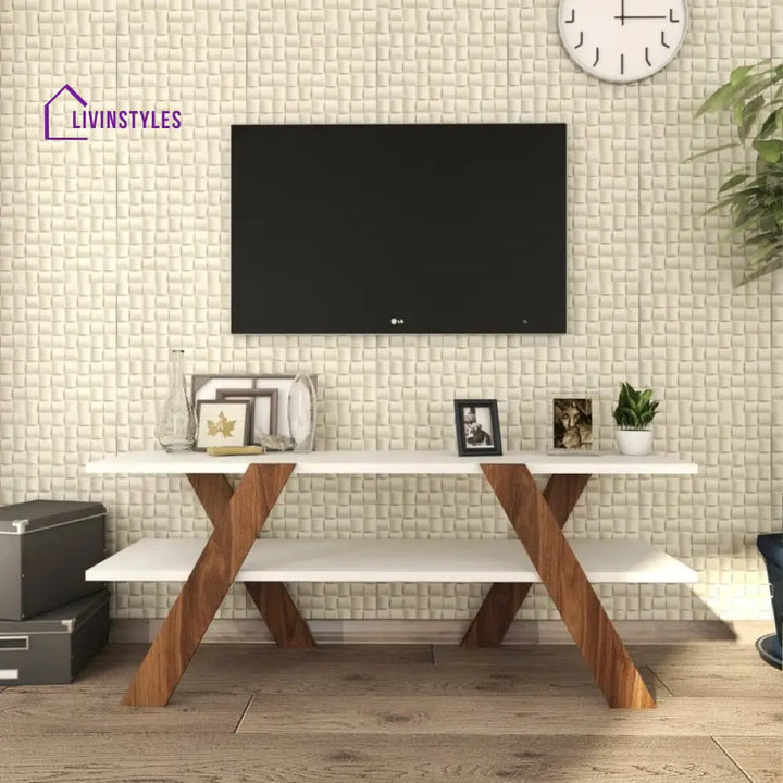 Olivia White Finish Tv Unit Stand for Living Room