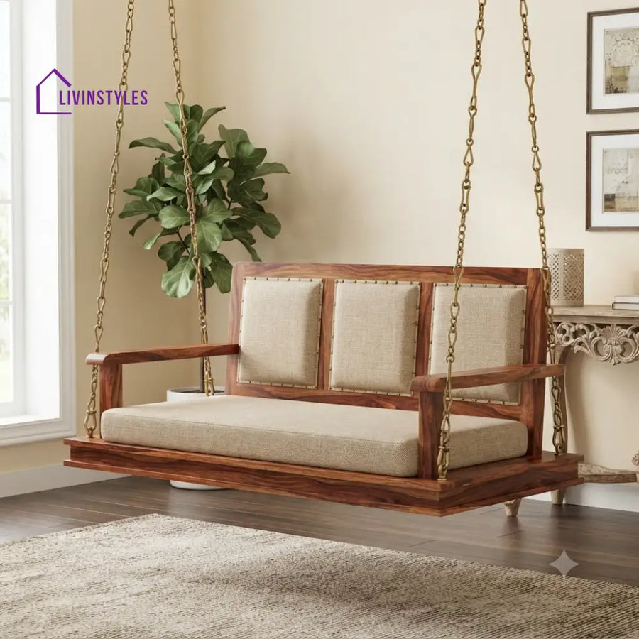 Olivier 2 Seater Wooden Swing for Home | Wooden Jhula for home